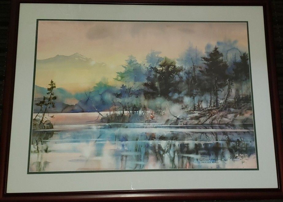 (2) Brent Heighton Signed Water Colors. Matching Professional Gallery Framed in Dark Cherry & matted, Sizes are both 39.5 × 51.5!