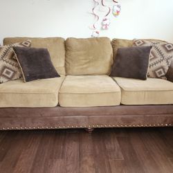 Couch For Sale (3 seater And A 2 Seater) With Cushions.. Brown And Beige Color