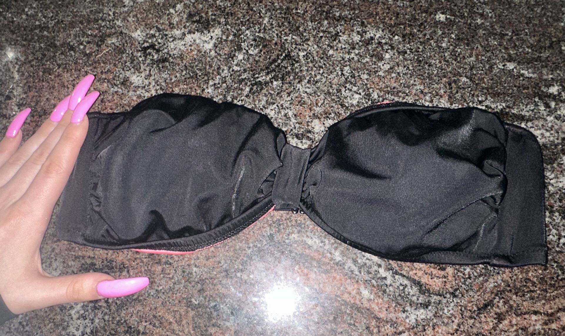 PINK Victoria’s Secret Black and Pink Strapless Padded Bikini Top