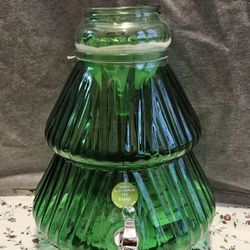 Holiday Time Green Glass Christmas Tree Beverage Dispenser