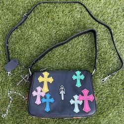 Black Leather Chrome Hearts Handbag 