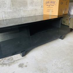 Sleek Solid Black Glass Tv Furniture stand  6’ X 22”x24”