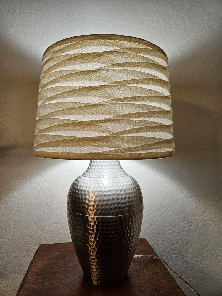 Silver Hammered Metal Table Lamp 