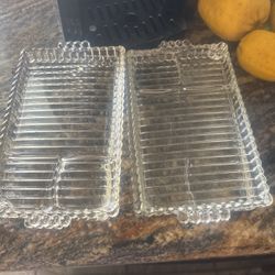 Authentic 1940’s Hazel Atlas “sip & smoke “ serving glass  plates 