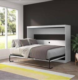 Bestar Full Size Horizontal Murphy Bed with Charging Station, 80-inch, for Bedroom or Guestroom, Pur