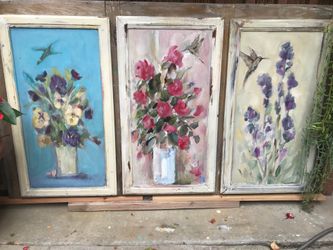 Restored hand painted old cabinet doors