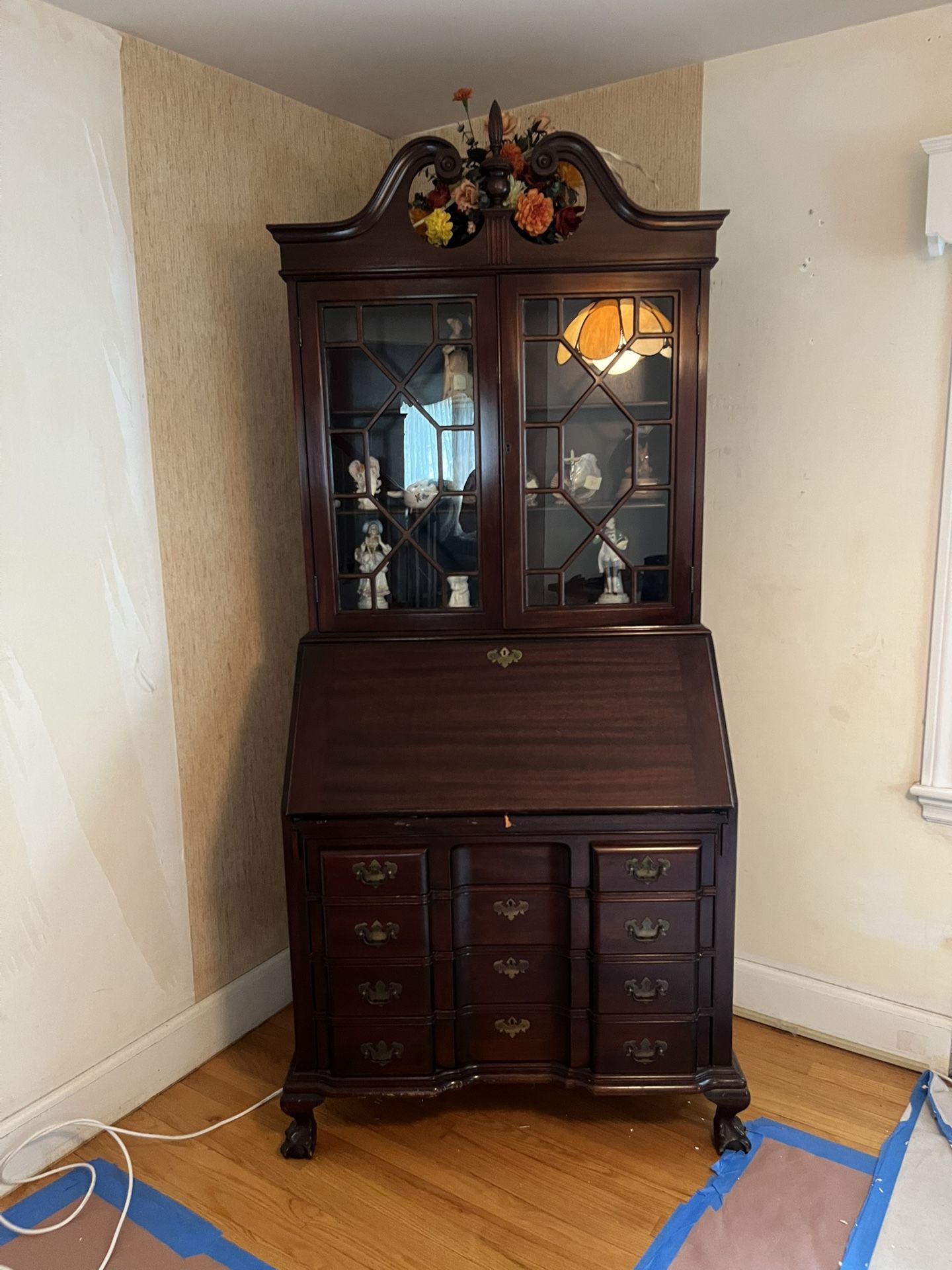Vintage Secretary Desk With Hutch Wood Antique