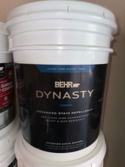 BEHR DYNASTY 5 gal. Ultra Pure White Satin Enamel Interior Stain-Blocking Paint & Primer