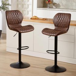 Bar Stools Set of 2, Modern Swivel Counter Height Barstools for Kitchen Island Chairs, Adjustable Fabric Bar Stools with Back for Kitchen Counter Bar,