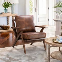 NEW IN BOX Mid-Century Accent Chair - Upholstered, Solid Wood Frame