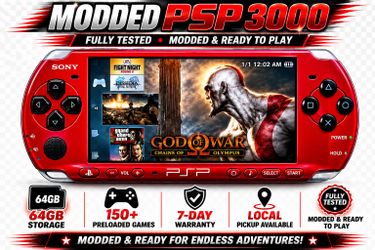🔥 Sony PSP-3000 Red/Black — Preloaded Games, Ready to Play + 7-Day Warranty 🔥