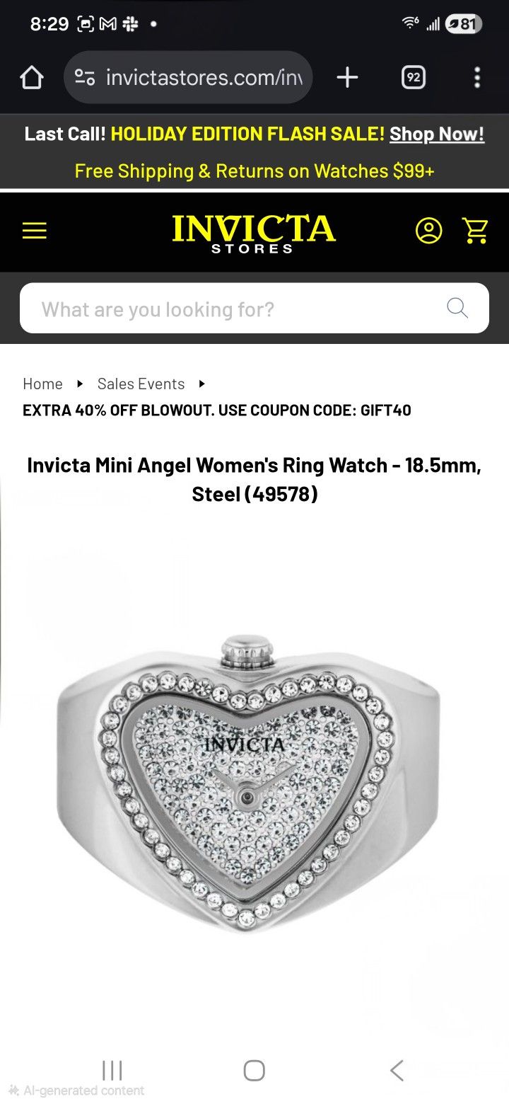 Invicta Mini Angel Women's Ring Watch - 18.5mm, Steel (49578)