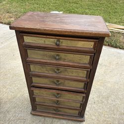Vintage Italian Walnut & Brass Seven Drawer Accent Chest