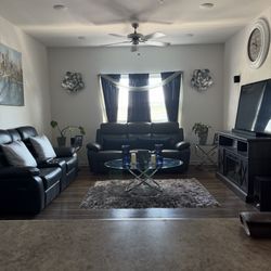 Blue Leather Recliner 