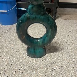 Teal Glazed Ceramic Ring Vase