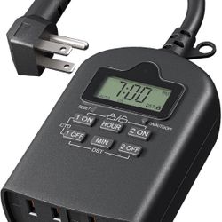 DEWENWILS Outdoor Timer Outlet Waterproof, Outdoor Digital Timer for Lights, Programmable with 2 Grounded Outlets, for Home and Garden, Christmas, 15A