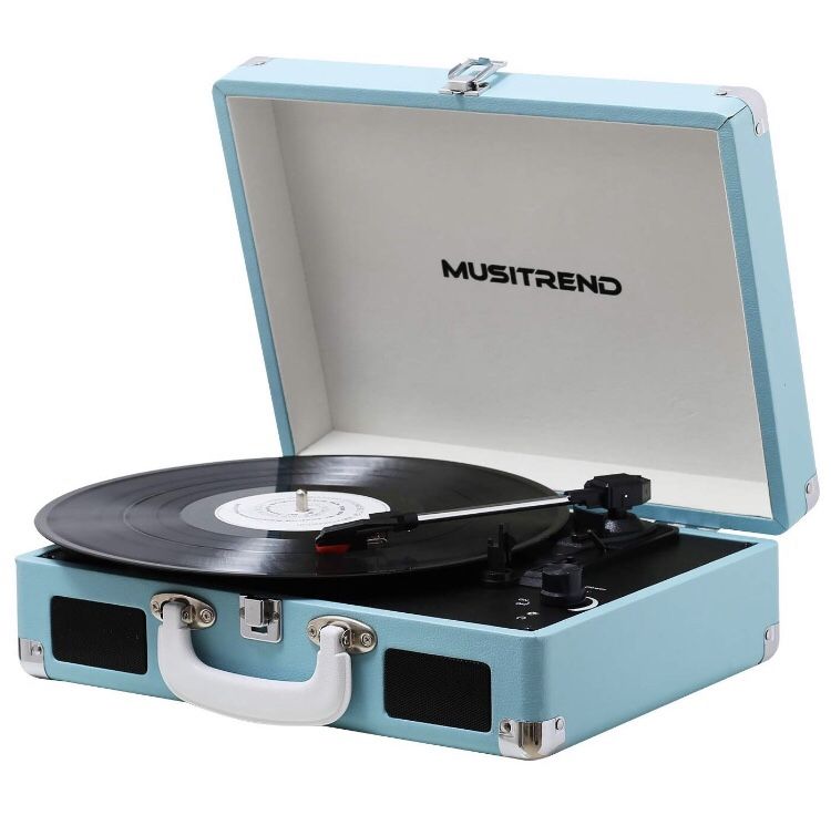 New Record Player Vinyl Turntable w/ Speakers, 3 Speed Suitcase Record Player Support Vinyl-to-MP3