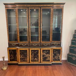 Vintage Drexel Chinoiserie Black & Gold Hutch