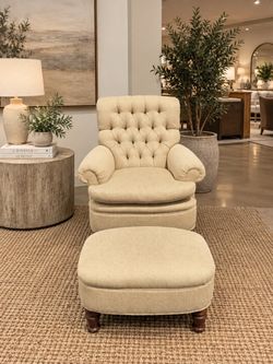 Vintage Beige Arm Chair with Ottoman [FREE Delivery]