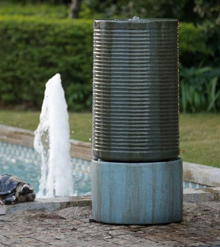 NicBex 44” Outdoor Water Fountain – Antique Green Ribbed Tower (New)