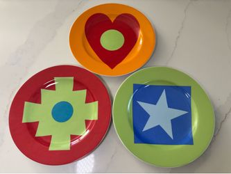 Swid Powell Gene Meyer Plates Set 3 Vintage Porcelain Salad Dessert Geometric MCM