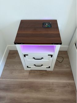 2 LED Bluetooth Nightstand with Wireless Charging, USB Ports & 2 Drawers