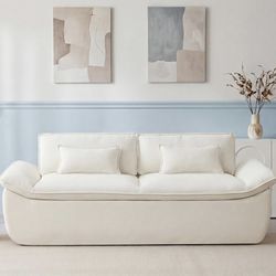 89" Cloud Boneless Loveseat Sofa Couch, Deep Seat Love Seat Sofa with Lumbar Pillow, 2-Seater Compressed Couches for Living Room, Chenille White