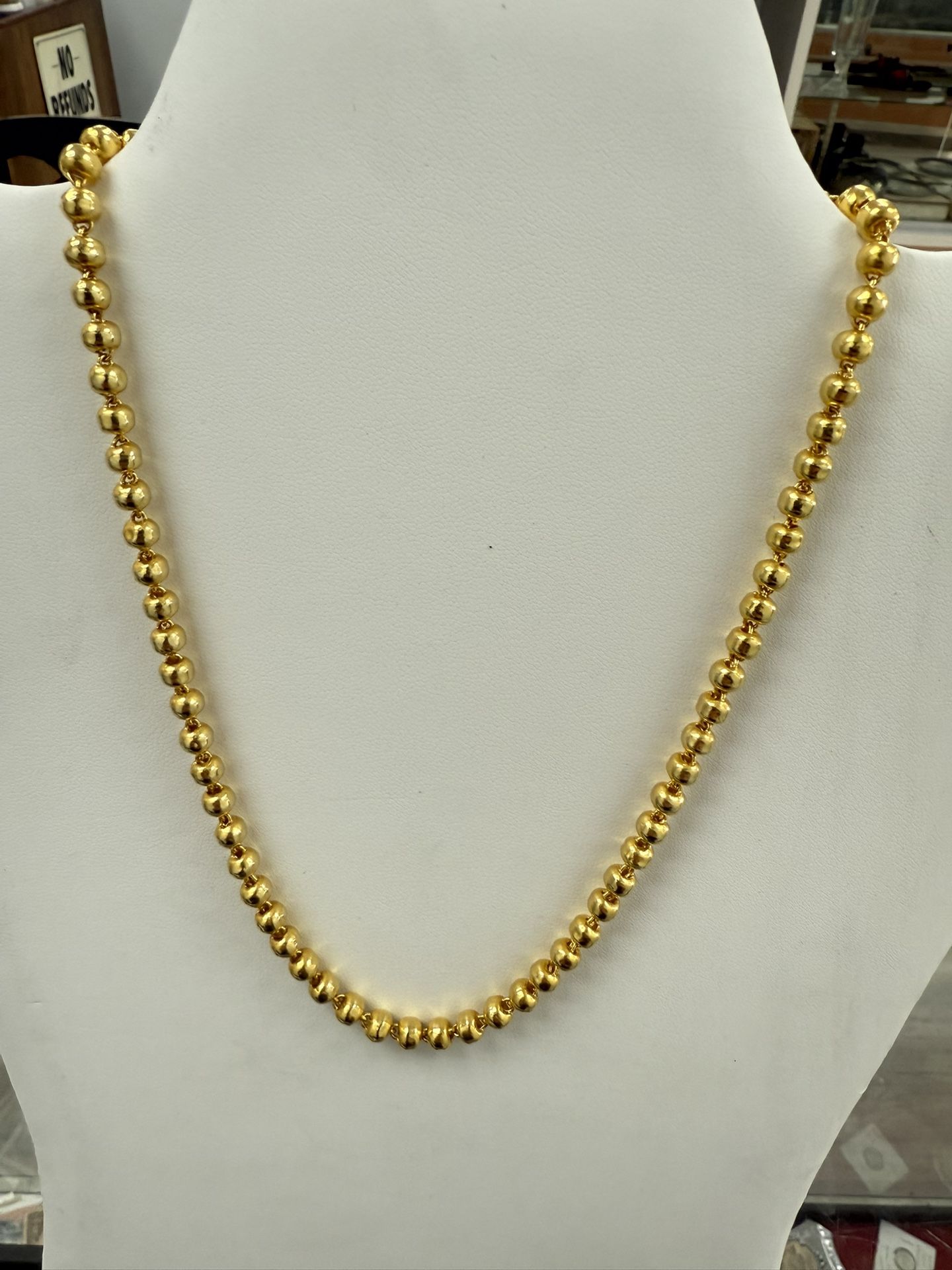 24kt Solid Chinese Bead Style Gold Chain 16 Inches