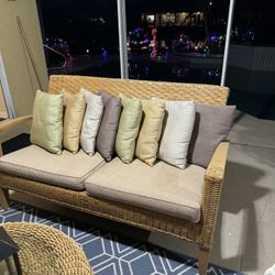 Rattan Couch With Pillows