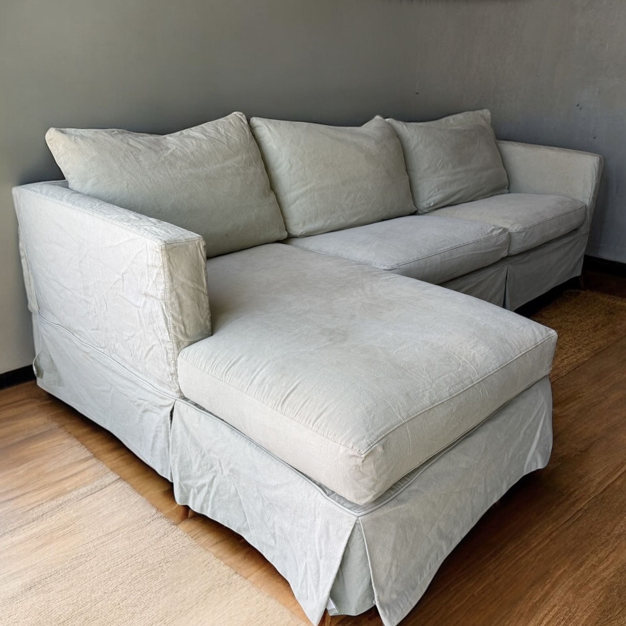 Crate & Barrel Sage Cotton Canvas Slipcovered Sectional Couch