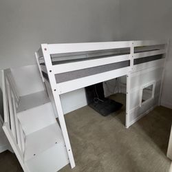 Twin size low loft bed with steps  