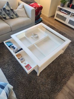 IKEA White Coffee Table With Glass Top and Drawer
