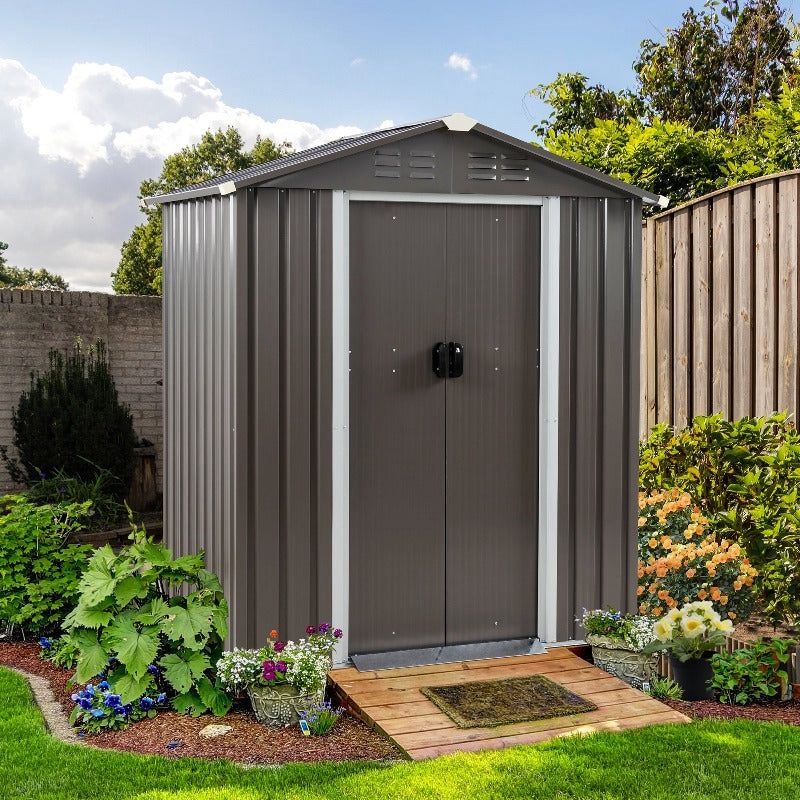 New 5x3 Ft Outdoor Storage Shed, Waterproof Metal Shed, Small Garden Tool Storage Shed with Large Window and Door with New in box ITRMWIN-Gray * * M