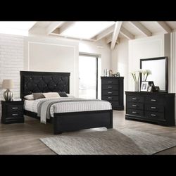 QUEEN OR FULL 4PCS BEDROOM SET. BED FRAME NIGHT STAND AND DRESSER WITH MIRROR 