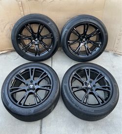 2020-2026 Tesla Model Y OEM 19" Gloss Black Gemini Wheels Rims TPMS Powder-coated! Matching Continental tires good tread (255/45R19)