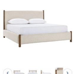 Classic Home Bennington Queen Bed in Dusty Beige Fabric & Wood (FREE DELIVERY & SETUP)