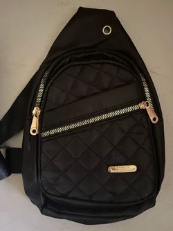 Black Quilted Sling Bag with Gold Zippers
