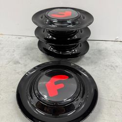 4X Black Forgiato Floating Center Caps For Forgiato XL Hubcap Rim Emblem Red F