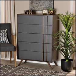 BRAND NEW Modern and Contemporary Two-Tone Grey and Walnut Finished Wood 5-Drawer Bedroom Chest!!