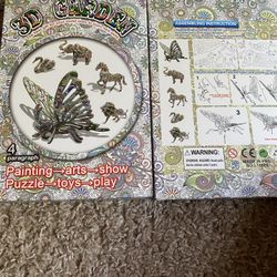 2 Pack 3D Coloring Puzzle Set,4 Animals Puzzles with 12 Pen Markers, Art Coloring Painting 3D Puzzle for Kids Age 7 8 9 10 11 12. Fun Creative DIY Toy