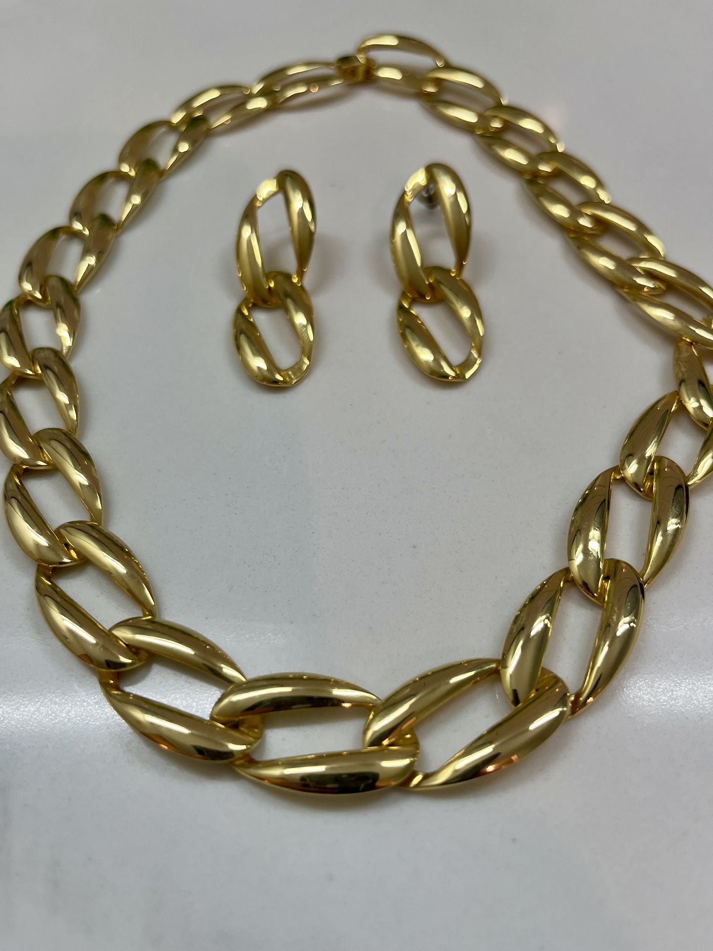 Vintage Goldtone Chunky Choker Necklace & Earrings