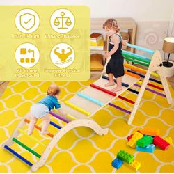 Triangle Set 7 in 1, Foldable Climbing Toys for Toddlers, Wooden Montessori Play with Arch & Ramp & Ladder, Large Climbing Indoor Playground Set, Indo