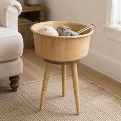 Vintage Solid Wood Yarn/Knitting Bowl with Tripod Stand