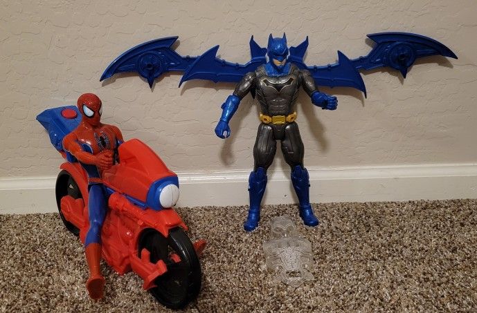 11.5" Batman & Spiderman With Motorcycle