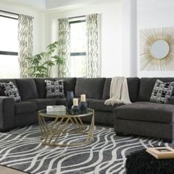 Just Arrived New Grey Chenille 3pc Ashley Sectional. Must sell. 3 Came In Left And Right Chaise Available. In Stock Today EZ Pay! 