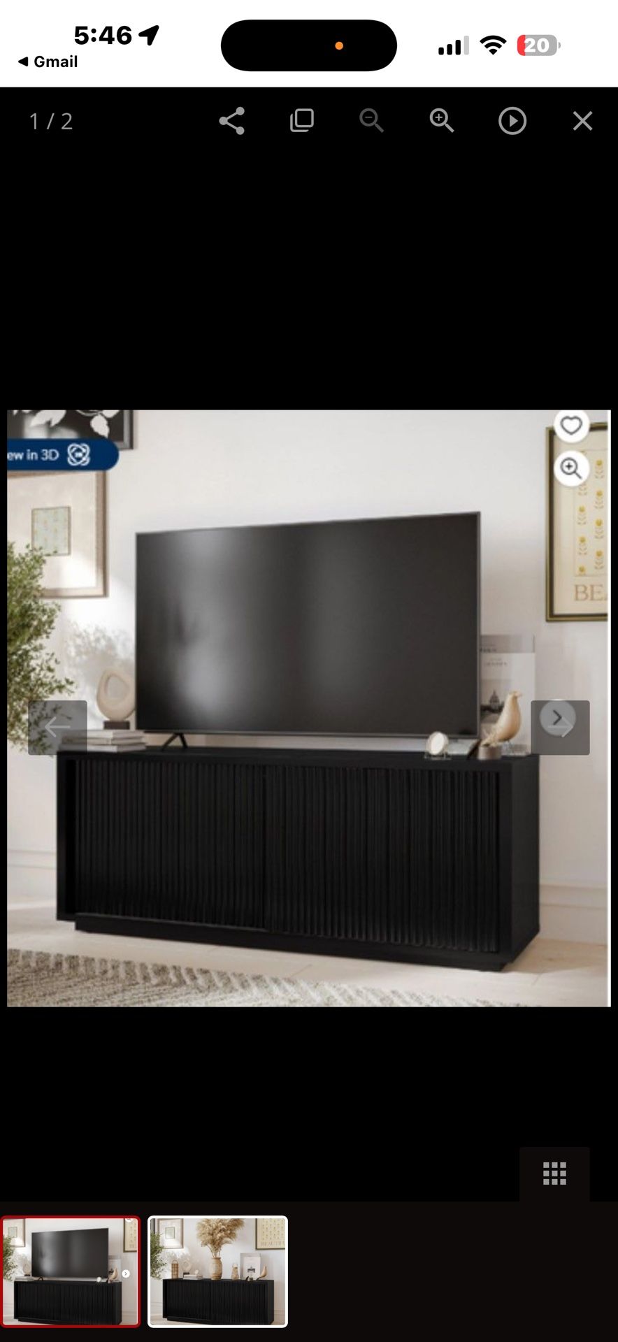 Black fluted Console table/ Tv Stand/ Cabinet