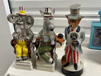 Vintage Jim Beam Figural Decanters Elephant Donkey Uncle Sam Fox Set of 3