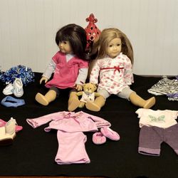 American Girl Dolls (2) And Clothes Sets 