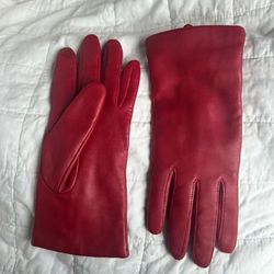 Lands End red leather gloves w/cashmere lining 