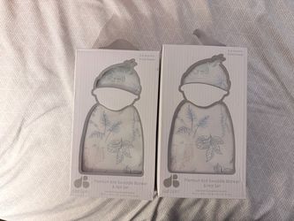 Just Born Premium Knit Swaddle Blanket & Hat Set x2